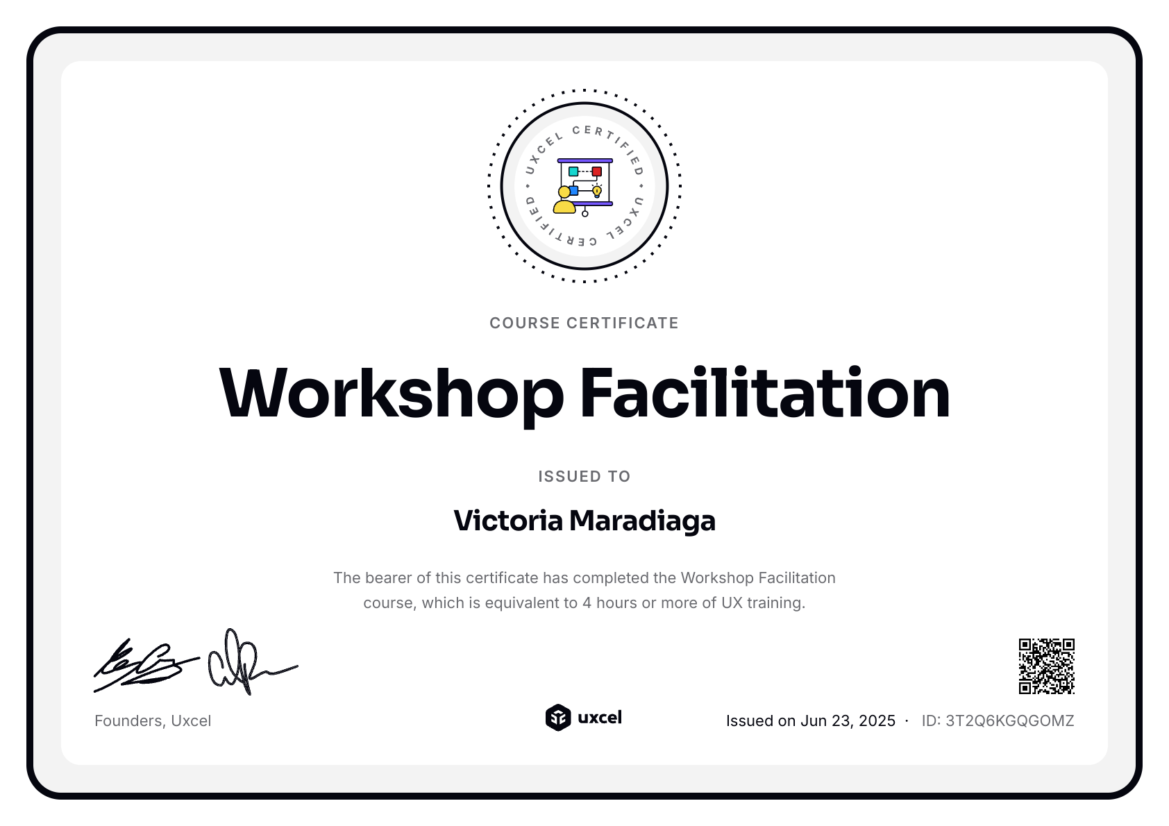 Victoria Maradiaga's certificate